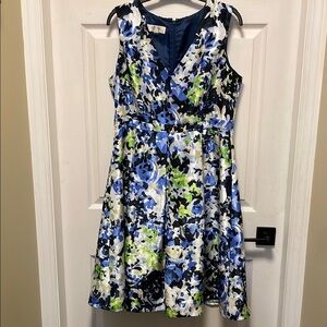 Kasper | Fancy | Fit & Flare | Blue /Green Floral | Midi Party Dress | Size 10